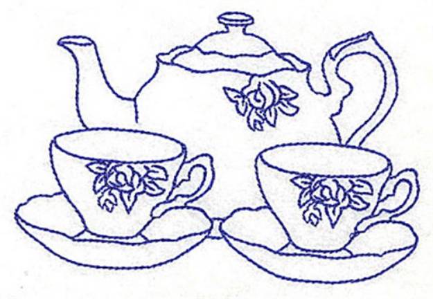 Picture of Floral Tea Set Machine Embroidery Design