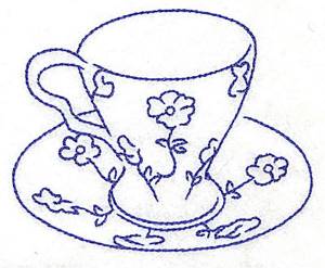 Picture of Teacup with Flowers Machine Embroidery Design