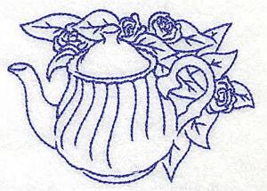 Picture of Teapot Roses Machine Embroidery Design
