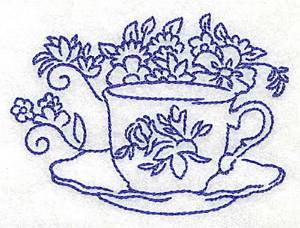 Picture of Teacup with Flowers Machine Embroidery Design