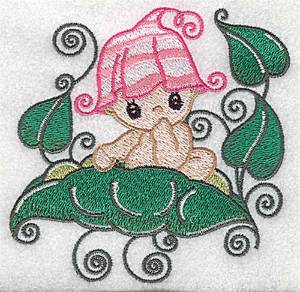 Picture of Baby sitting on peapod Machine Embroidery Design