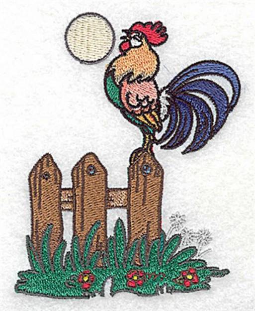 Picture of Rooster On Fence Machine Embroidery Design