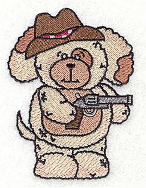 Picture of Pudgy Puppy With Pistol Machine Embroidery Design