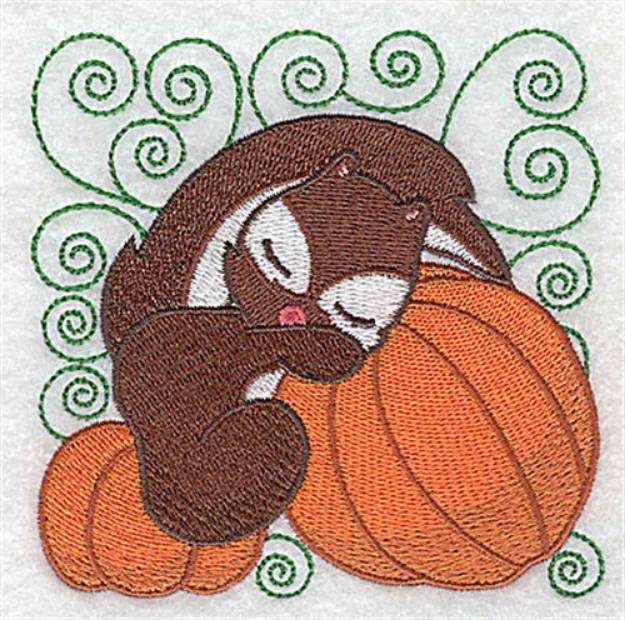 Picture of Squirrel On Pumpkins Machine Embroidery Design