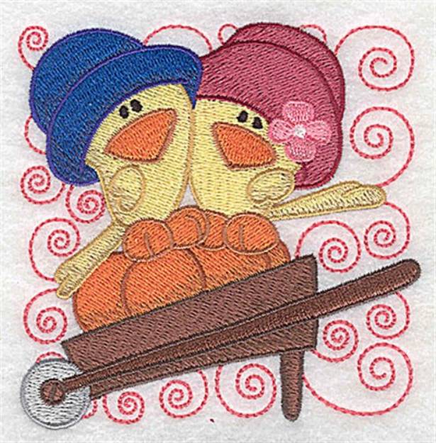 Picture of Chicks In A Wheelbarrow Machine Embroidery Design