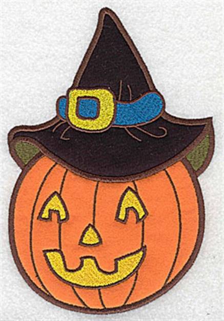 Picture of Pumpkin With Hat Applique Machine Embroidery Design