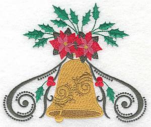 Picture of Poinsettia & Holly Bell Machine Embroidery Design