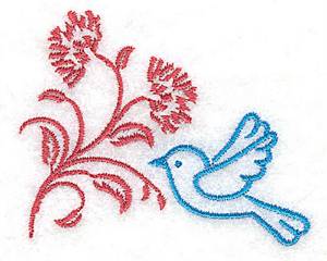 Picture of Bluebid & Flower Stem Machine Embroidery Design