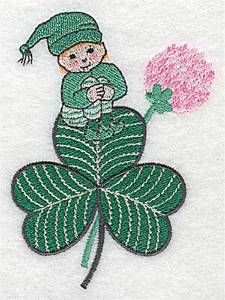 Picture of Leprechaun On Shamrock Machine Embroidery Design