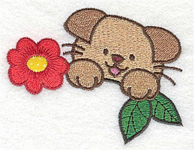 Picture of Puppy With Flower Machine Embroidery Design