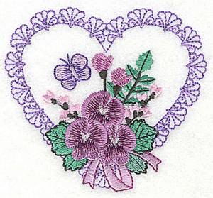 Picture of Butterfly, Flowers & Heart Machine Embroidery Design