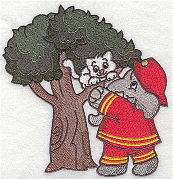 Picture of Fireman Rescuing Kitten Machine Embroidery Design