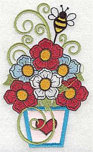 Picture of Flowers & Bee Machine Embroidery Design