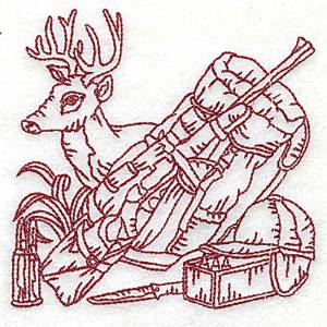 Picture of Redwork Deer & Gear Machine Embroidery Design
