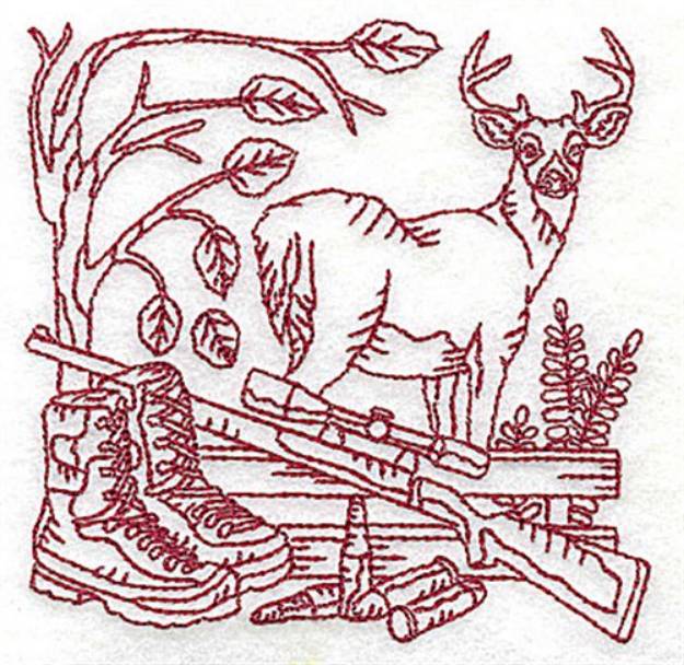 Picture of Redwork Buck & Rifle Machine Embroidery Design