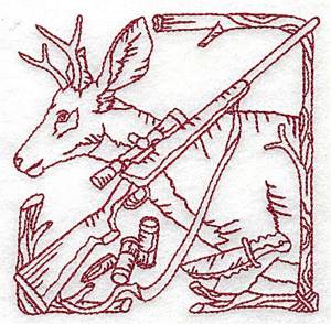 Picture of Redwork Deer & Rifle Machine Embroidery Design