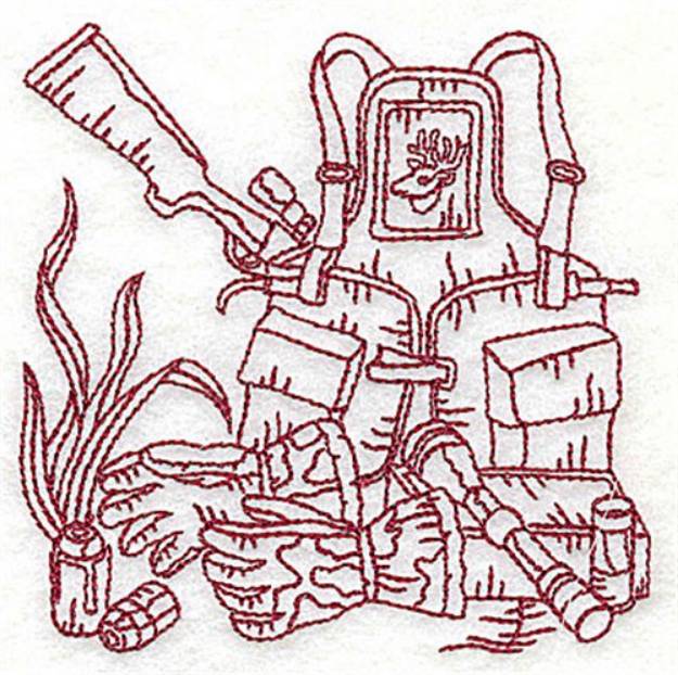Picture of Redwork Gear & Rifle Machine Embroidery Design