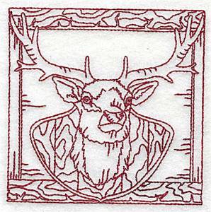 Picture of Redwork Mounted Buck Machine Embroidery Design