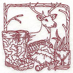 Picture of Redwork Deer & Gear Machine Embroidery Design