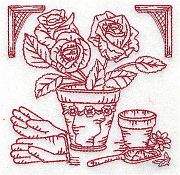 Picture of Roses In Pot Machine Embroidery Design