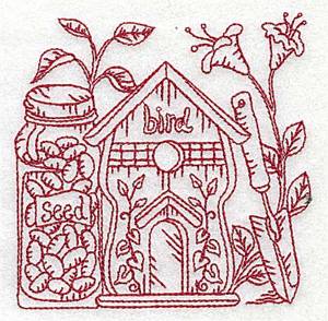 Picture of Birdhouse & Flowers Machine Embroidery Design