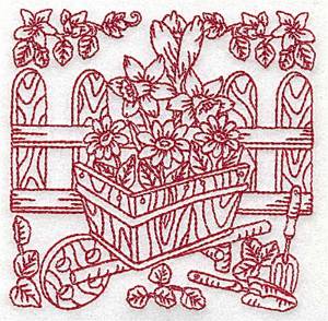 Picture of Wheelbarrow & Flowers Machine Embroidery Design