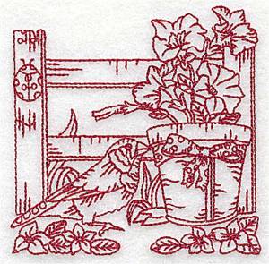 Picture of Potted Flowers & Bird Machine Embroidery Design