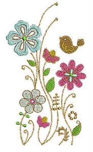 Picture of Flowers & Bird Machine Embroidery Design