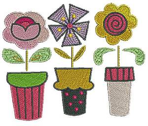 Picture of Flower Pots Machine Embroidery Design