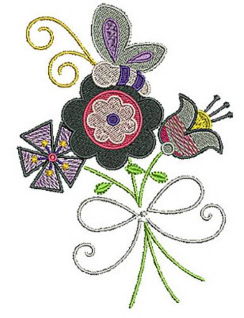 Picture of Flowers Ribbon Butterfly Machine Embroidery Design