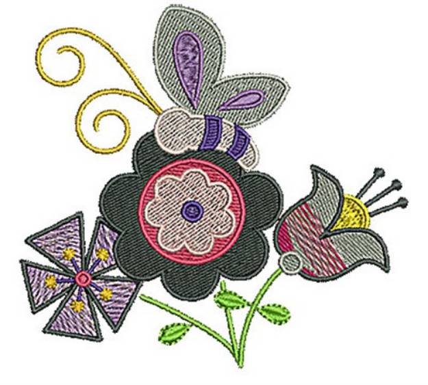 Picture of Flowers Butterfly Machine Embroidery Design