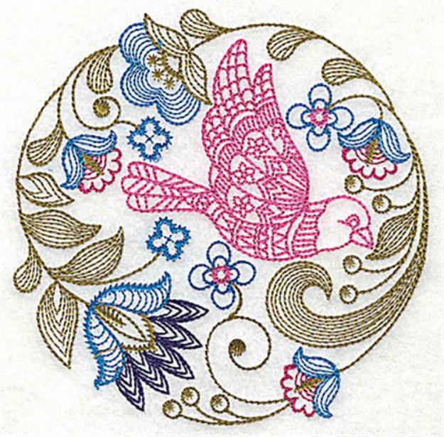 Picture of Jacobean Bird And Flowers Machine Embroidery Design