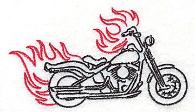 Picture of Flaming Motorcycle Outline Machine Embroidery Design