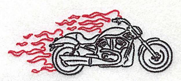 Picture of Flaming Motorcycle Outline Machine Embroidery Design