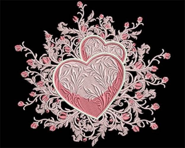 Picture of Hearts with Rose Swirls Machine Embroidery Design
