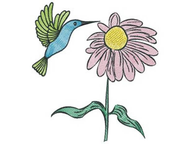 Picture of Hummingbird With Flower Machine Embroidery Design