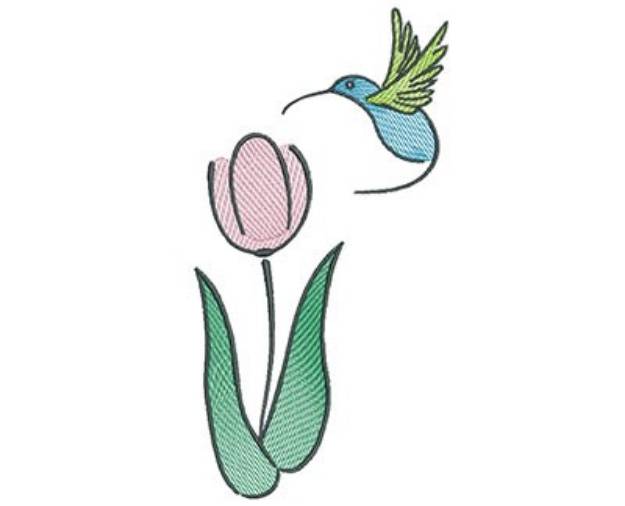 Picture of Hummingbird Tulip Machine Embroidery Design