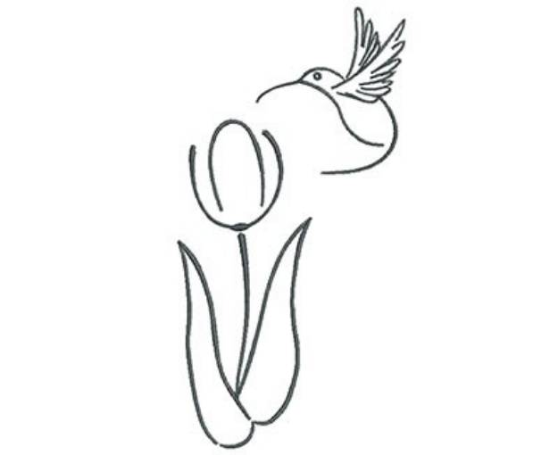 Picture of Hummingbird Tulip Outline Machine Embroidery Design
