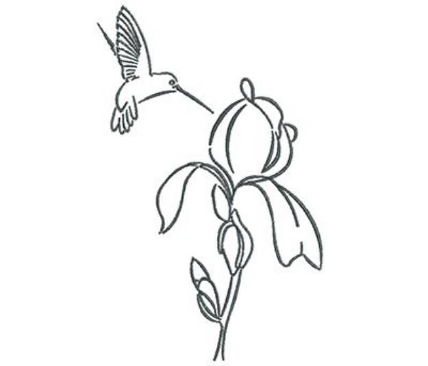 Picture of Hummingbird Rose Outline Machine Embroidery Design