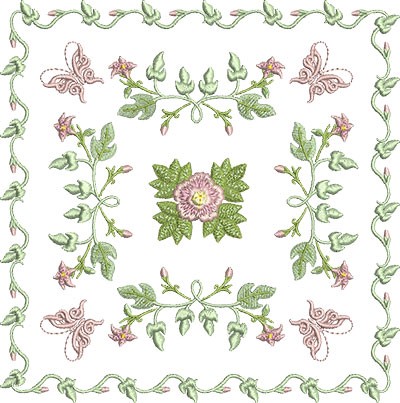 Rose and Butterfly Block Machine Embroidery Design