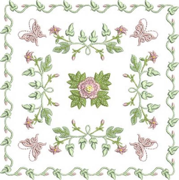 Picture of Rose and Butterfly Block Machine Embroidery Design