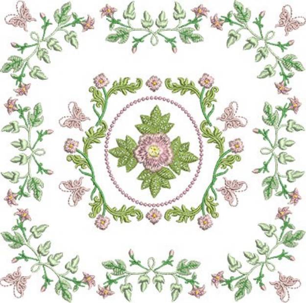 Picture of Rose & Butterfly Block Machine Embroidery Design