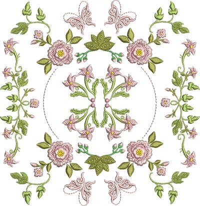 Butterfly Roses Machine Embroidery Design