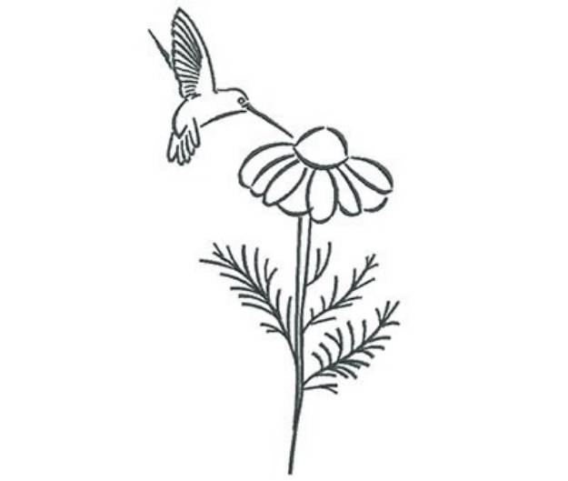 Picture of Hummingbird Daisy Outline Machine Embroidery Design