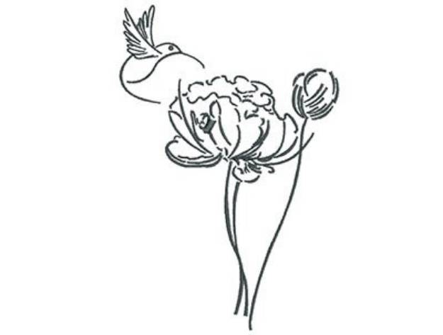 Picture of Hummingbird Flower Outline Machine Embroidery Design