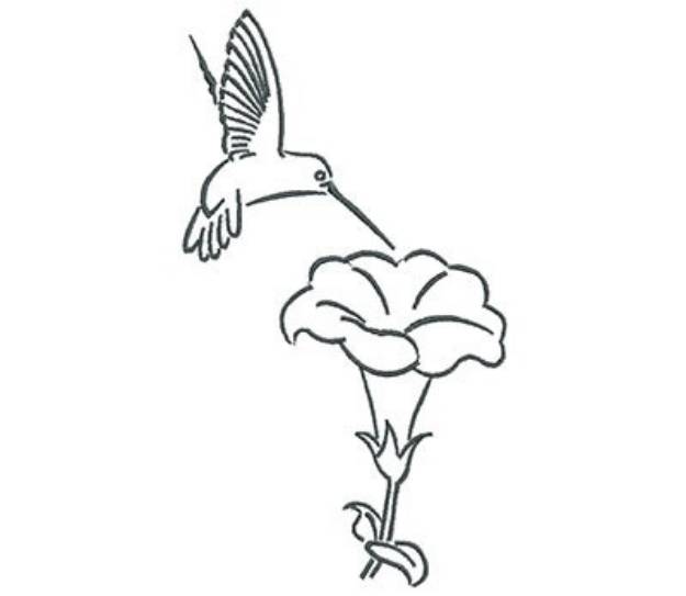 Picture of Hummingbird Blossom Outline Machine Embroidery Design