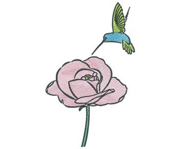 Picture of Humminbird Rose Machine Embroidery Design