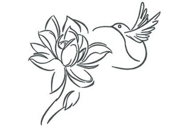 Picture of Rose Hummingbird Outline Machine Embroidery Design