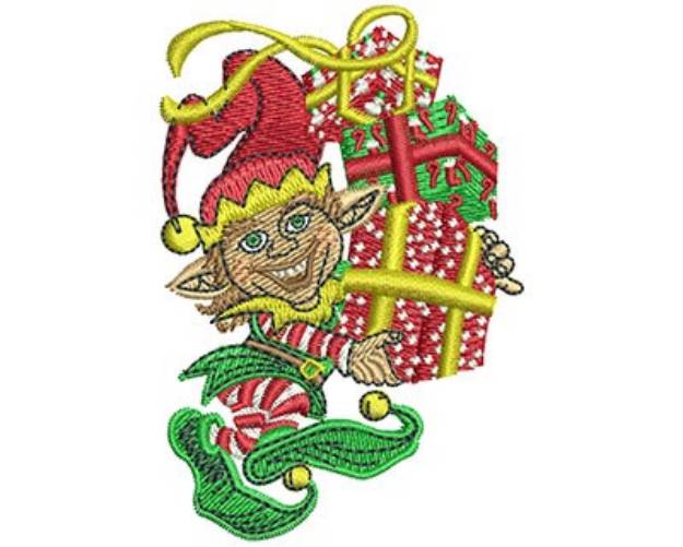 Picture of ELF WITH STACK OF GIFTS Machine Embroidery Design