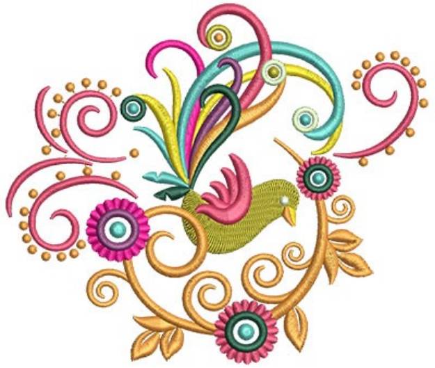 Picture of Colorful Bird Swirls Machine Embroidery Design